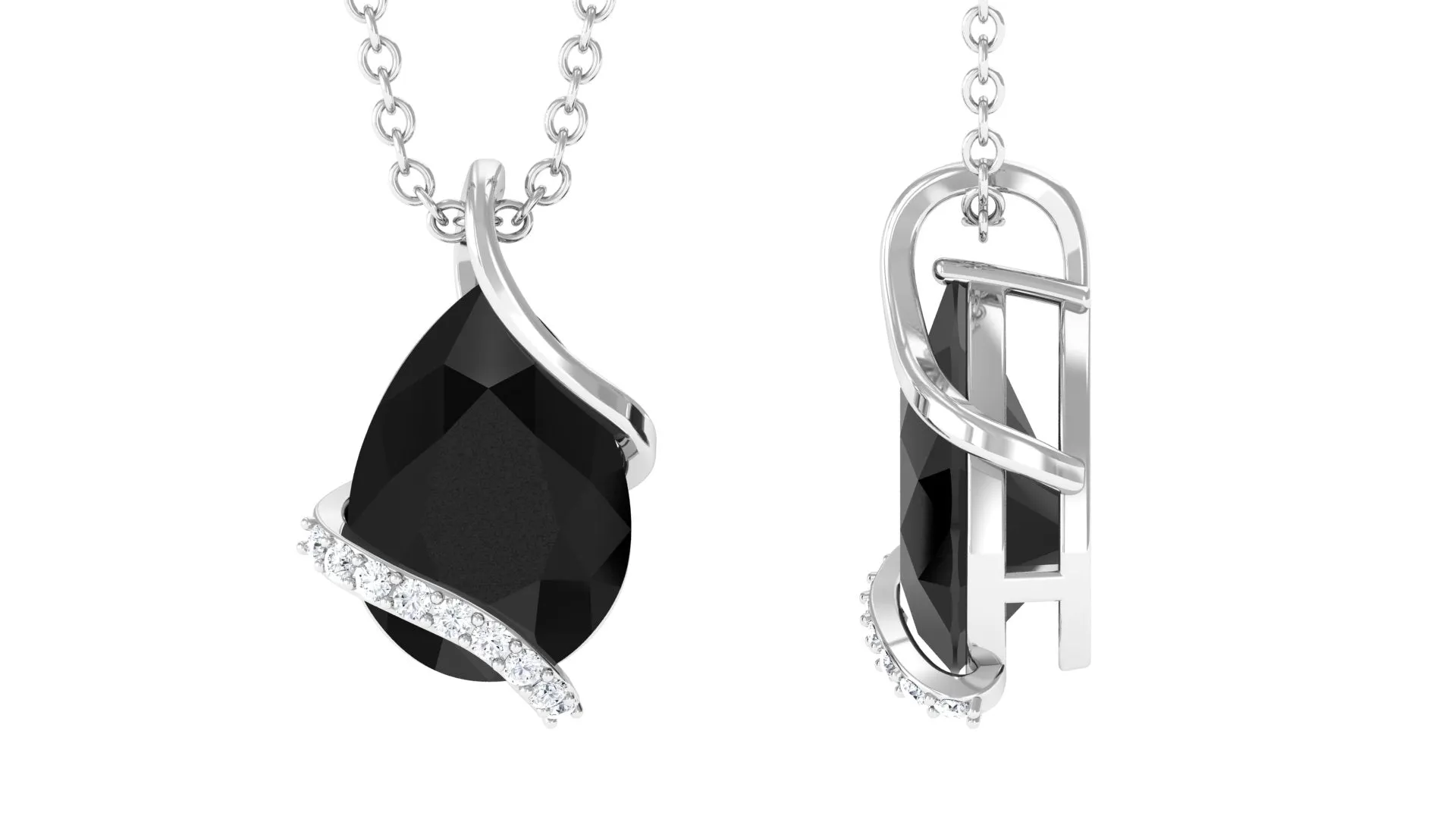 1.75 CT Black Spinel Solitaire Teardrop Pendant with Diamond