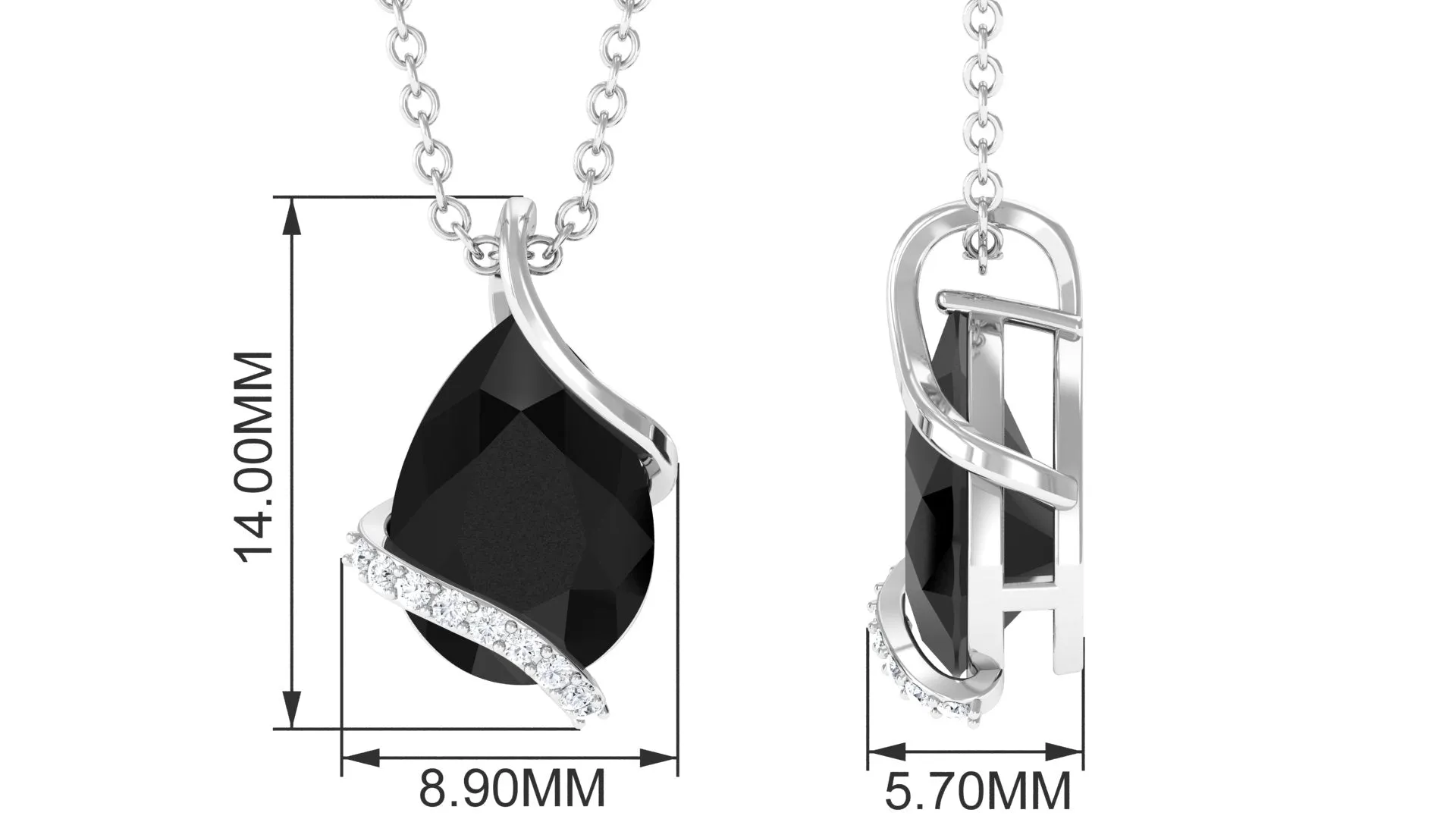 1.75 CT Black Spinel Solitaire Teardrop Pendant with Diamond