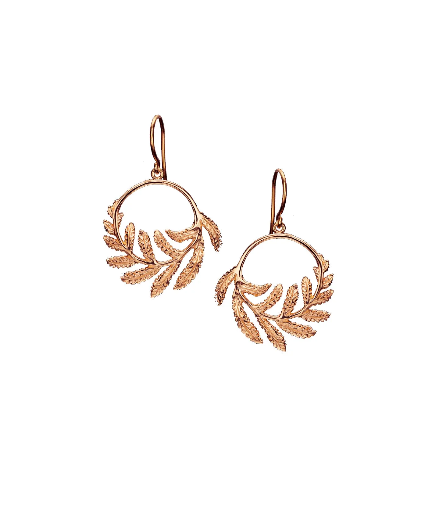 18ct Solid Rose Gold Fern Hoop Earrings