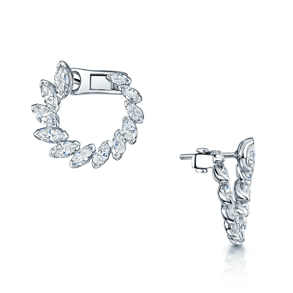 18ct White Gold Marquise Cut Diamond Hoop Earrings