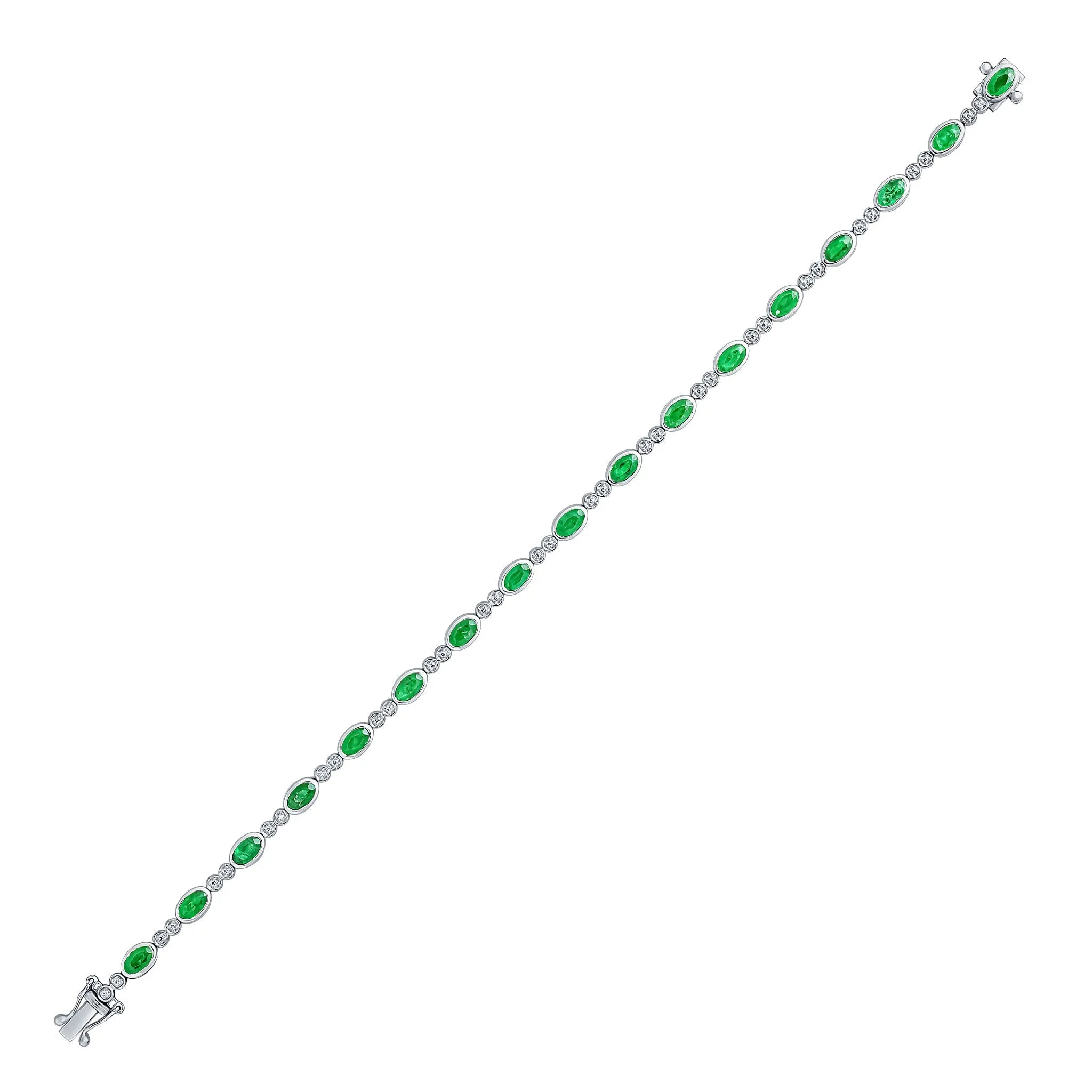 18ct White Gold Oval Emerald And Round Diamond Bracelet