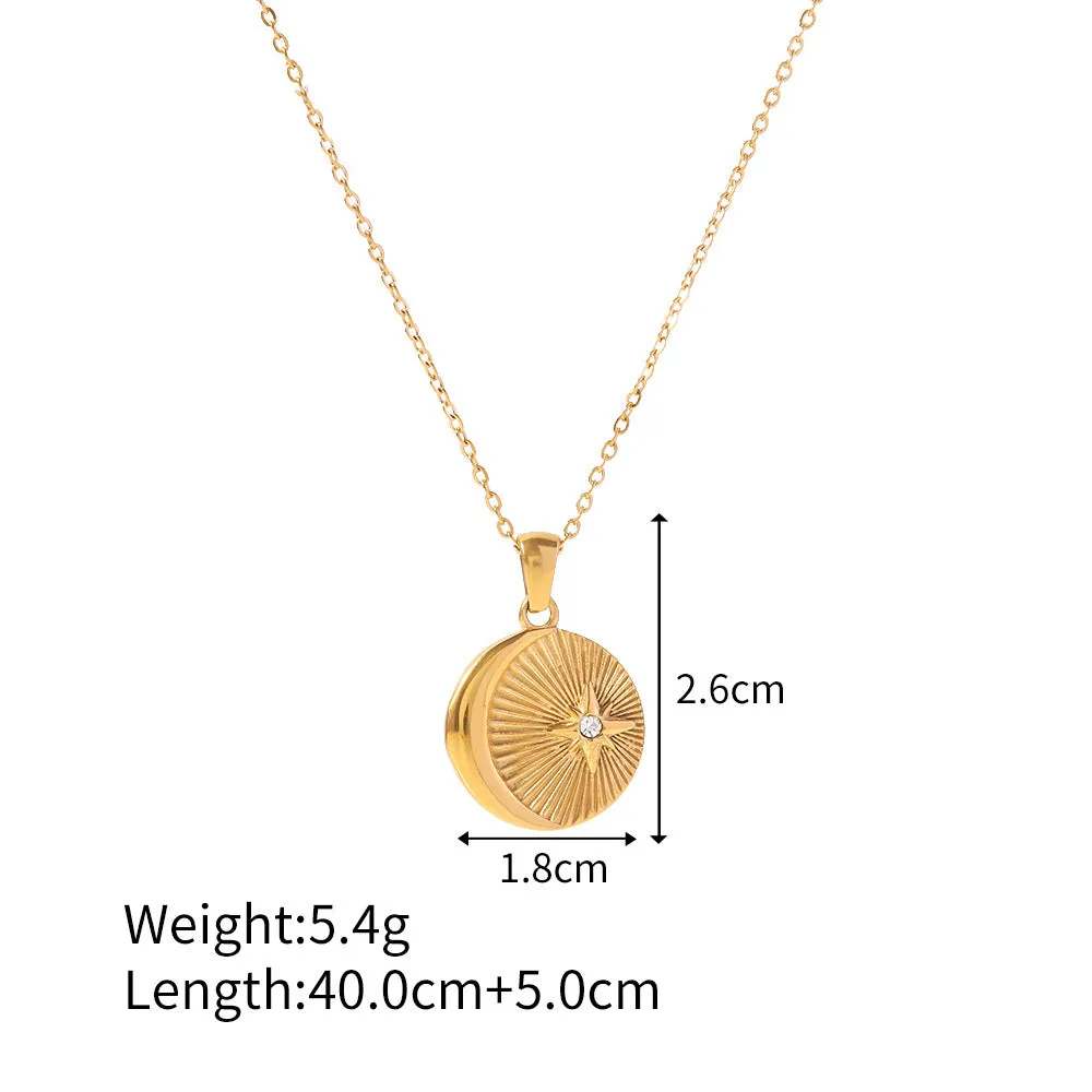 18K Gold Inlaid Zircon Sunlight Pendant Necklace