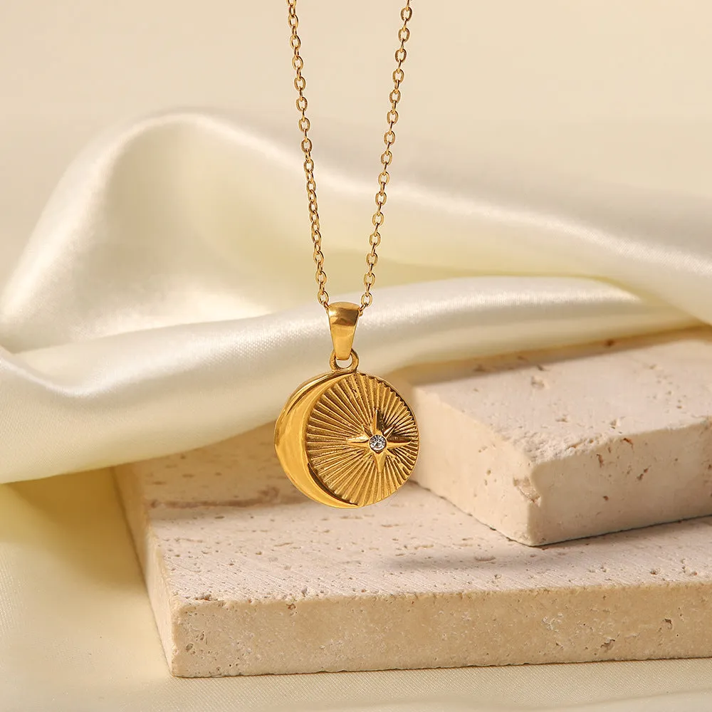 18K Gold Inlaid Zircon Sunlight Pendant Necklace