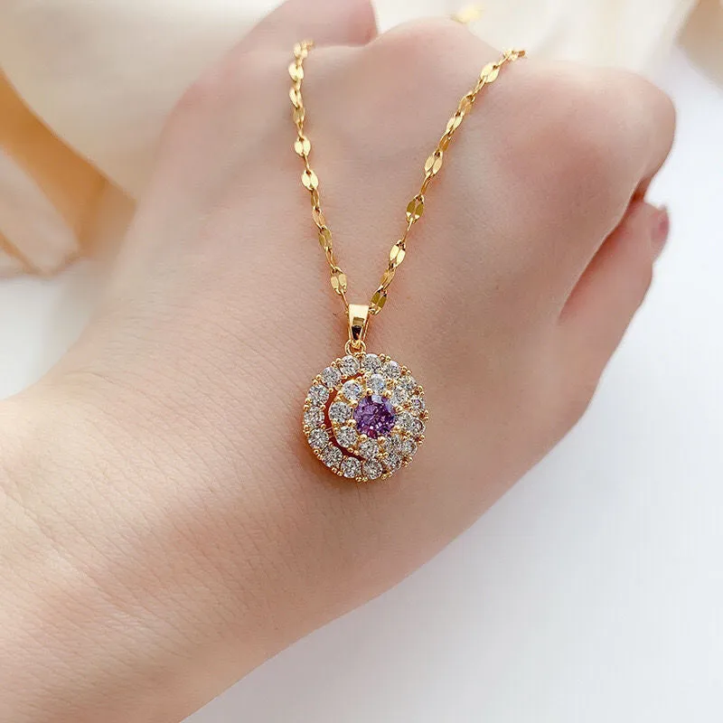 18K Gold Necklace White Diamond, Gemstone  Pendants