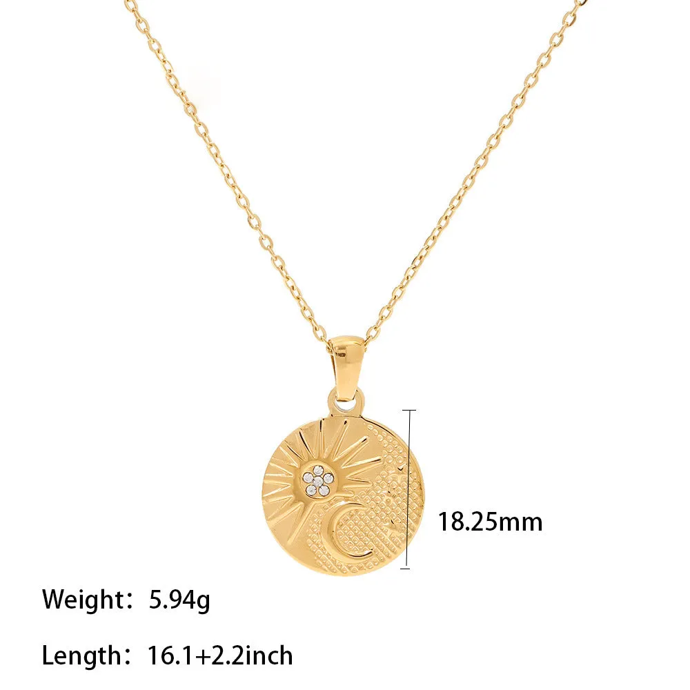 18K Gold Plated Zircon Sun Half Moon Pendant Necklace