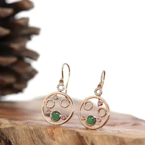 18k Rose Gold "Bubble Collection" Multi-color genuine Jadeite Jade Earrings & Diamond