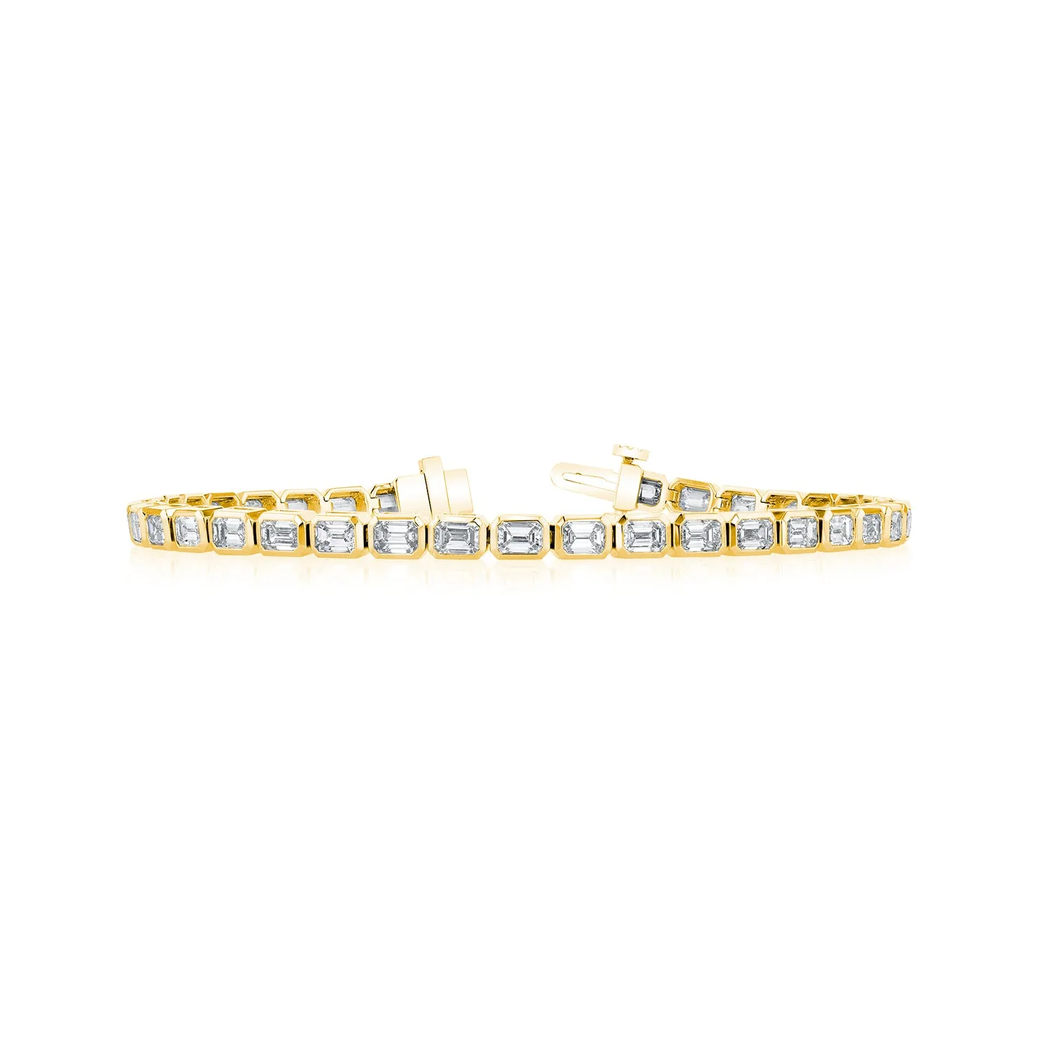 18K YELLOW GOLD EMERALD-CUT DIAMOND TENNIS BRACELET - 4.41CTW