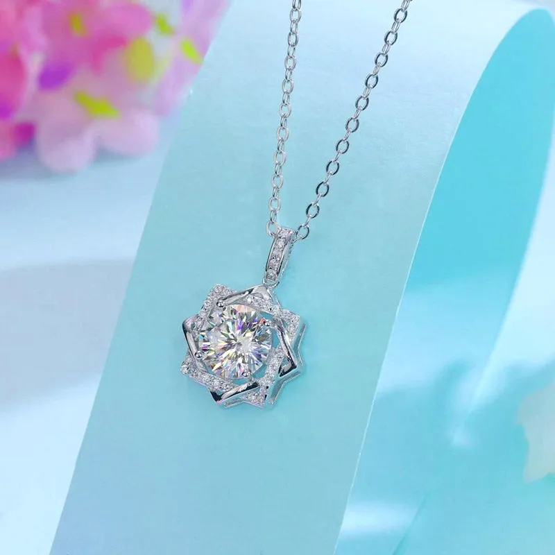 2 Carats Moissanite Diamond Octagram Pendant Necklace 925 Sterling Silver XMFN8157