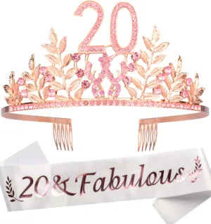 20th Birthday Gifts for Girls, 20th Birthday Tiara and Sash, 20 Fabulous Sash and Crystal