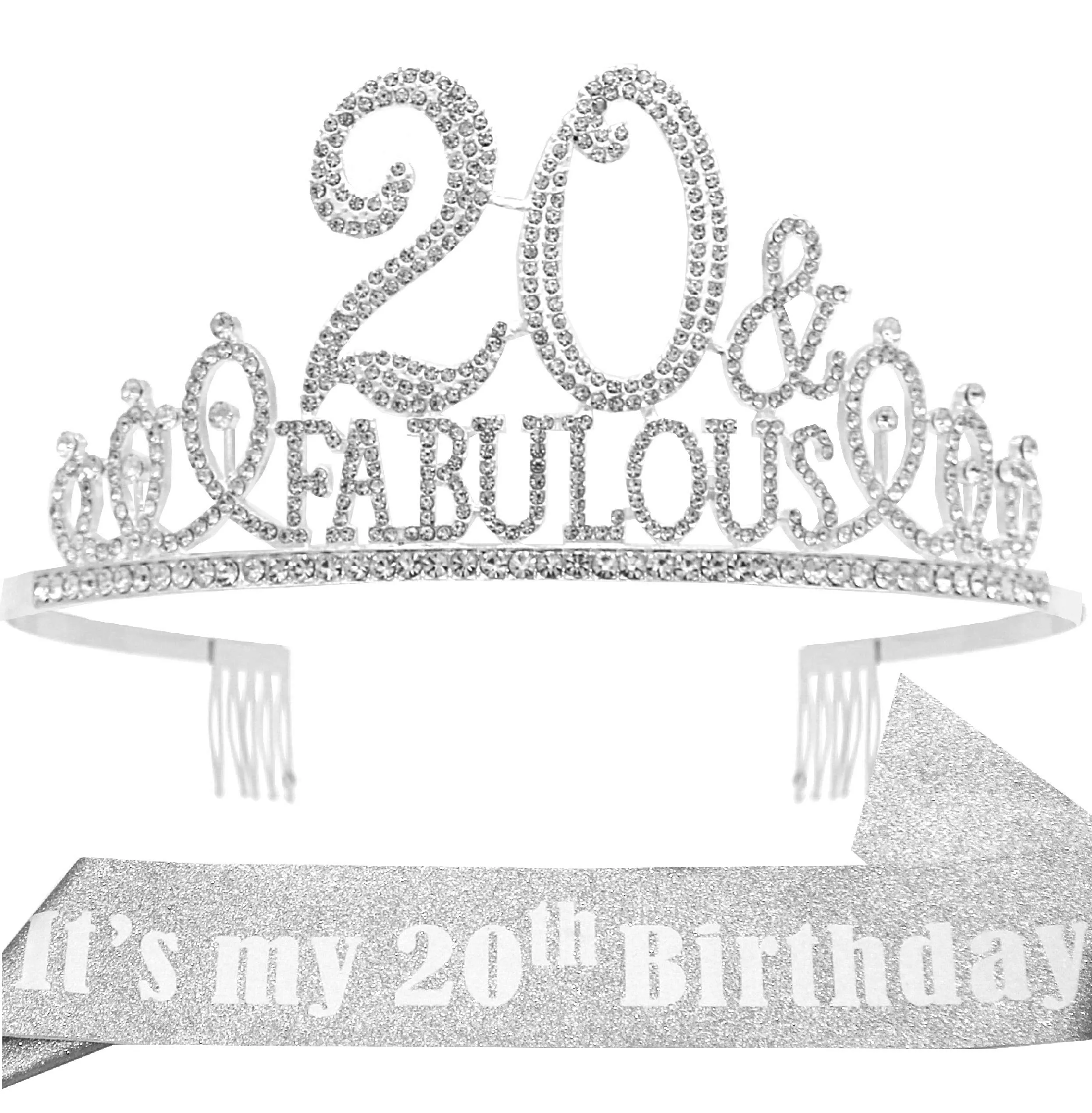 20th Birthday Gifts for Girls, 20th Birthday Tiara and Sash, 20th Birthday Decorations