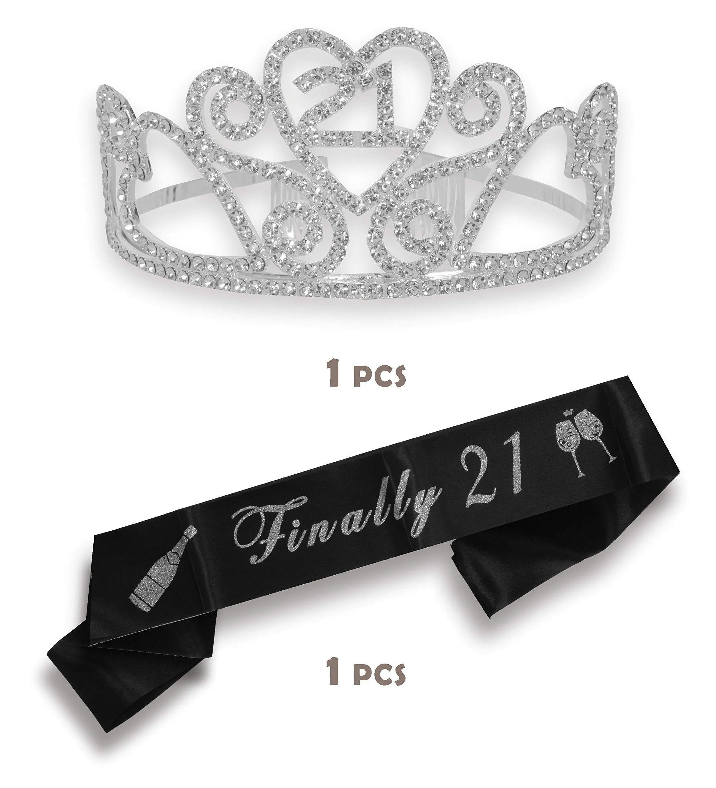 21St Birthday Gifts For Girl, 21St Birthday Tiara And Sash Silver, Happy 21St Birthday