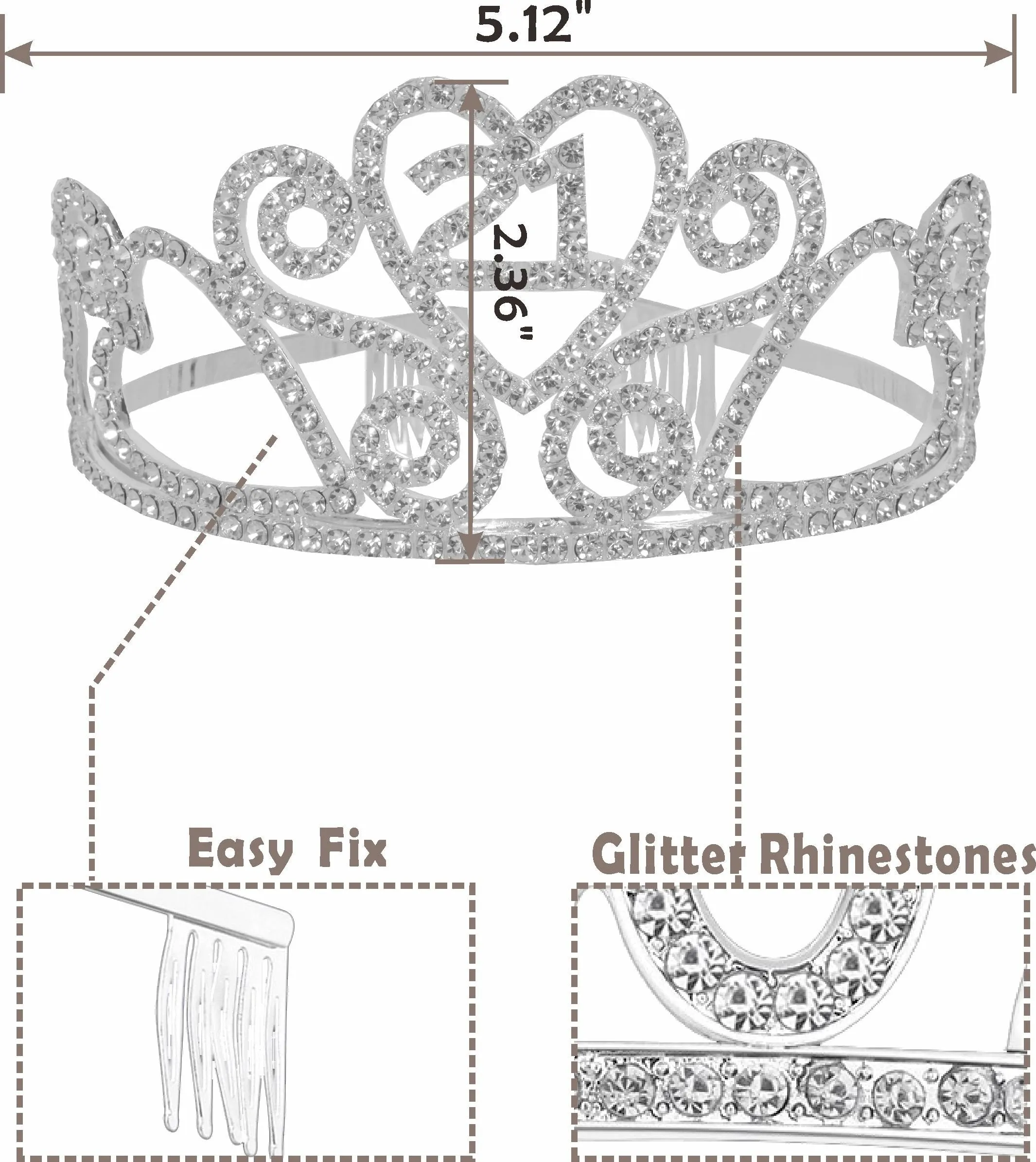 21St Birthday Gifts For Girl, 21St Birthday Tiara And Sash Silver, Happy 21St Birthday