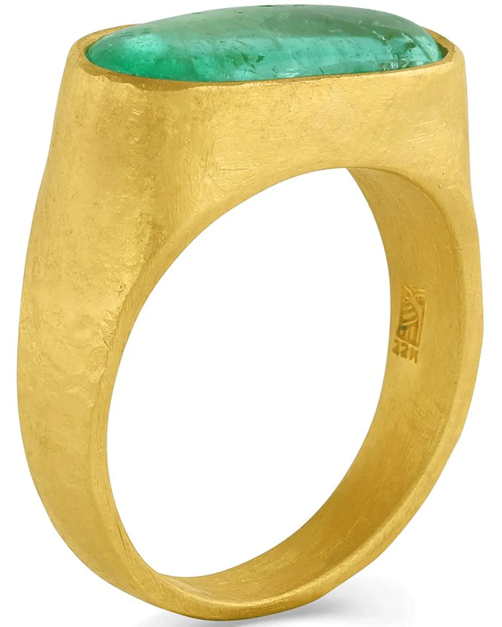 22k Yellow Gold 7 ct. Muzo Emerald Tumble Roman Signet Ring