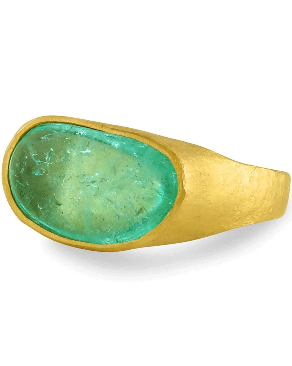 22k Yellow Gold 7 ct. Muzo Emerald Tumble Roman Signet Ring