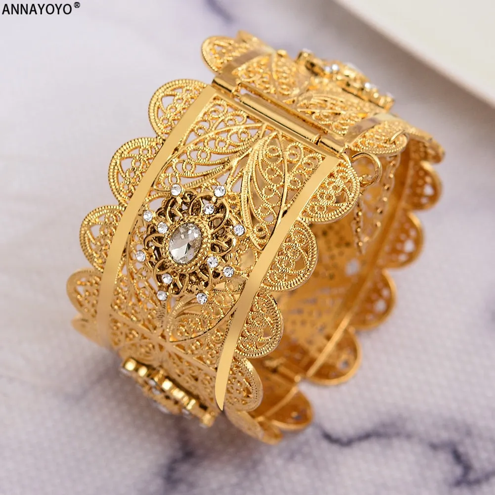 24k Gold Bangles for Women Gold Dubai Bride Zircon Wedding Ethiopian Bracelet Africa Bangle Arab Jewelry Zircon Gold bracelet