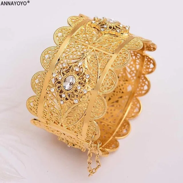 24k Gold Bangles for Women Gold Dubai Bride Zircon Wedding Ethiopian Bracelet Africa Bangle Arab Jewelry Zircon Gold bracelet