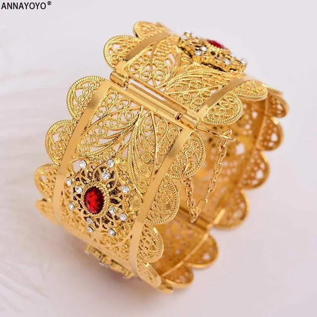 24k Gold Bangles for Women Gold Dubai Bride Zircon Wedding Ethiopian Bracelet Africa Bangle Arab Jewelry Zircon Gold bracelet