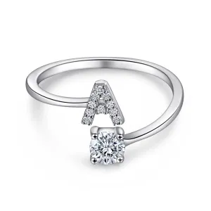 26 Letters with Round Zircon Silver Ring for Women