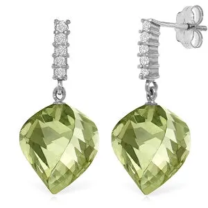 26.15 Carat 14K Solid White Gold No Hallucinations Green Amethyst Earrings