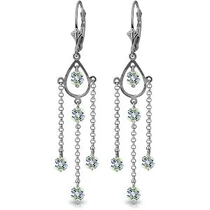 3 Carat 14K Solid White Gold Chandelier Earrings Natural Aquamarine