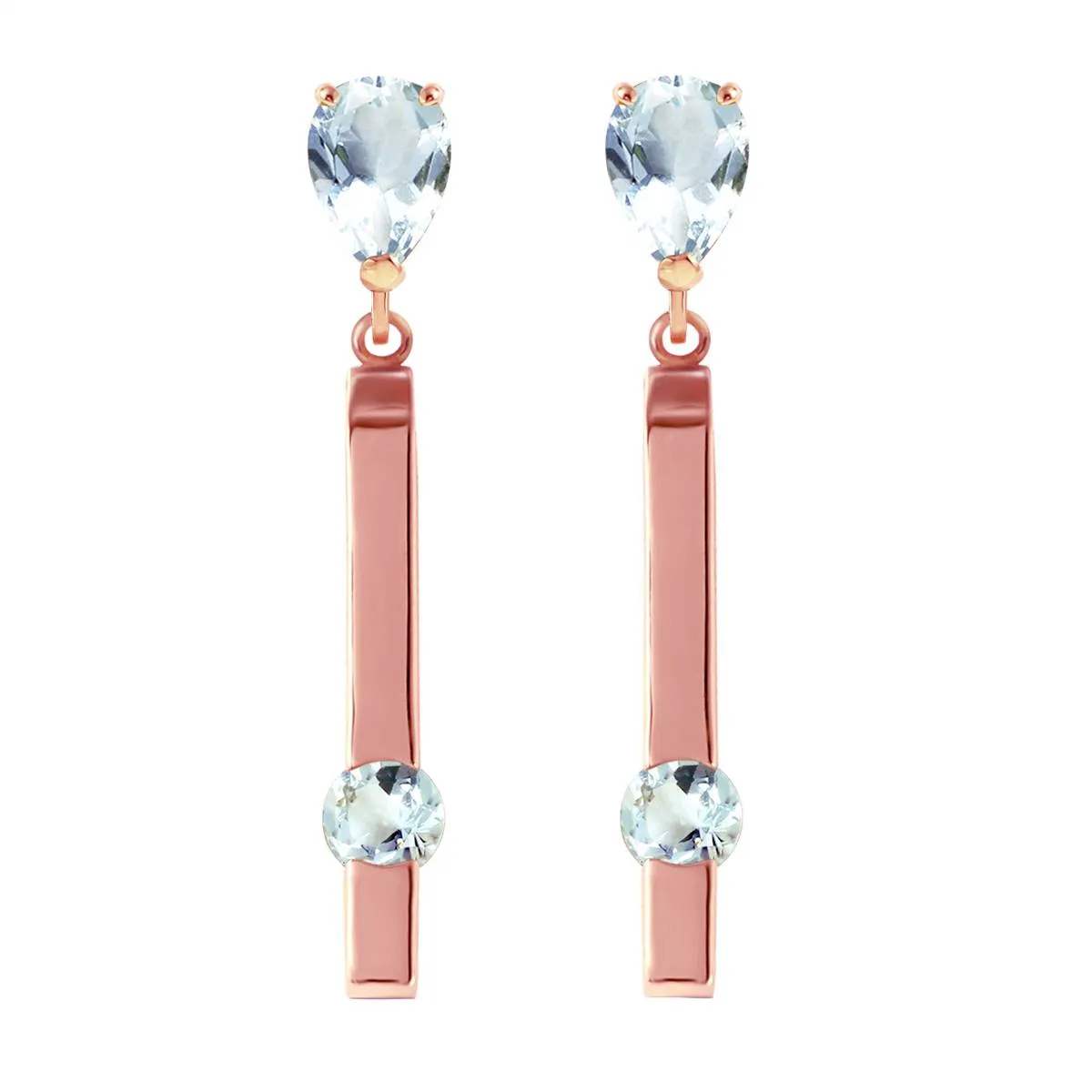 4.25 Carat 14K Solid Rose Gold Drop Bar Earrings Aquamarine