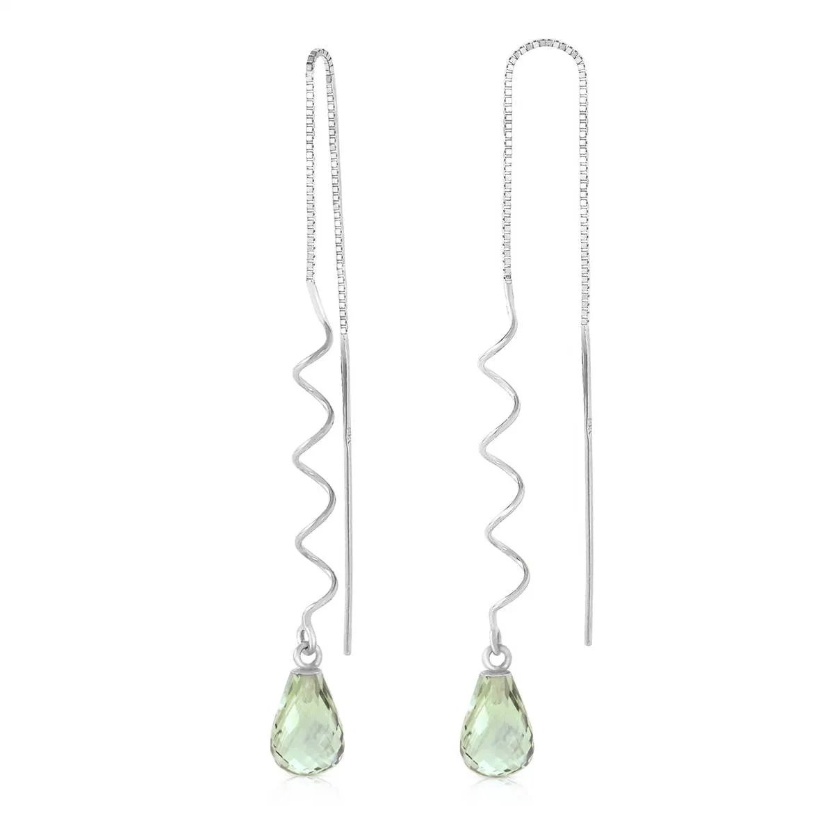 4.5 Carat 14K Solid White Gold Threaded Dangle Earrings Green Amethyst