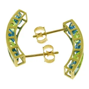 4.5 Carat 14K Solid Yellow Gold Earrings Natural Blue Topaz Peridot