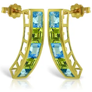 4.5 Carat 14K Solid Yellow Gold Earrings Natural Blue Topaz Peridot