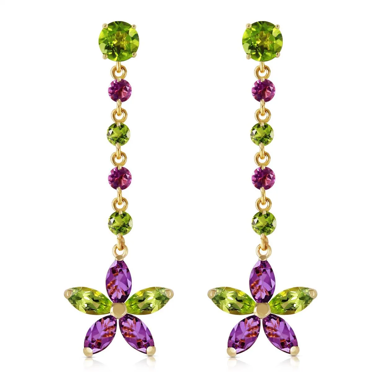 4.8 Carat 14K Solid Yellow Gold Chandelier Earrings Peridot Amethyst