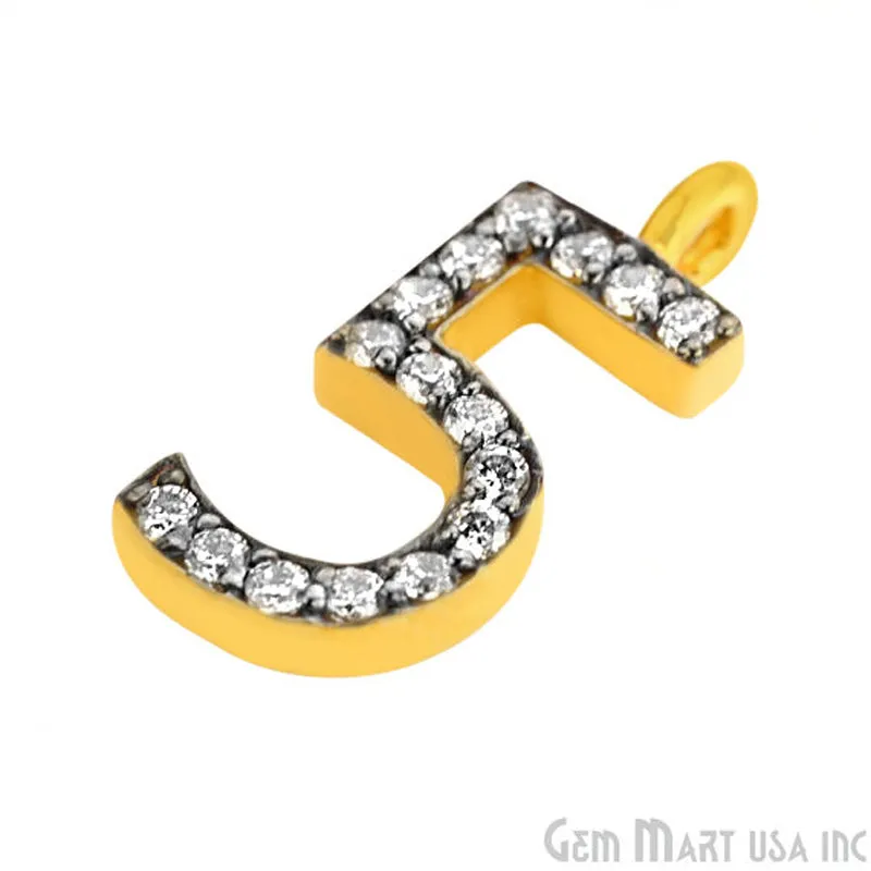 '5' Numbering CZ Pave Gold Vermeil Charm for Bracelet & Pendants