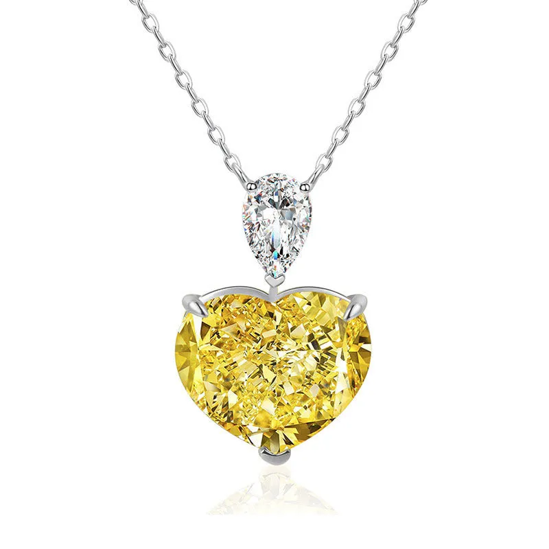 5.0 Carat Heart Shape Yellow Zircon Necklace