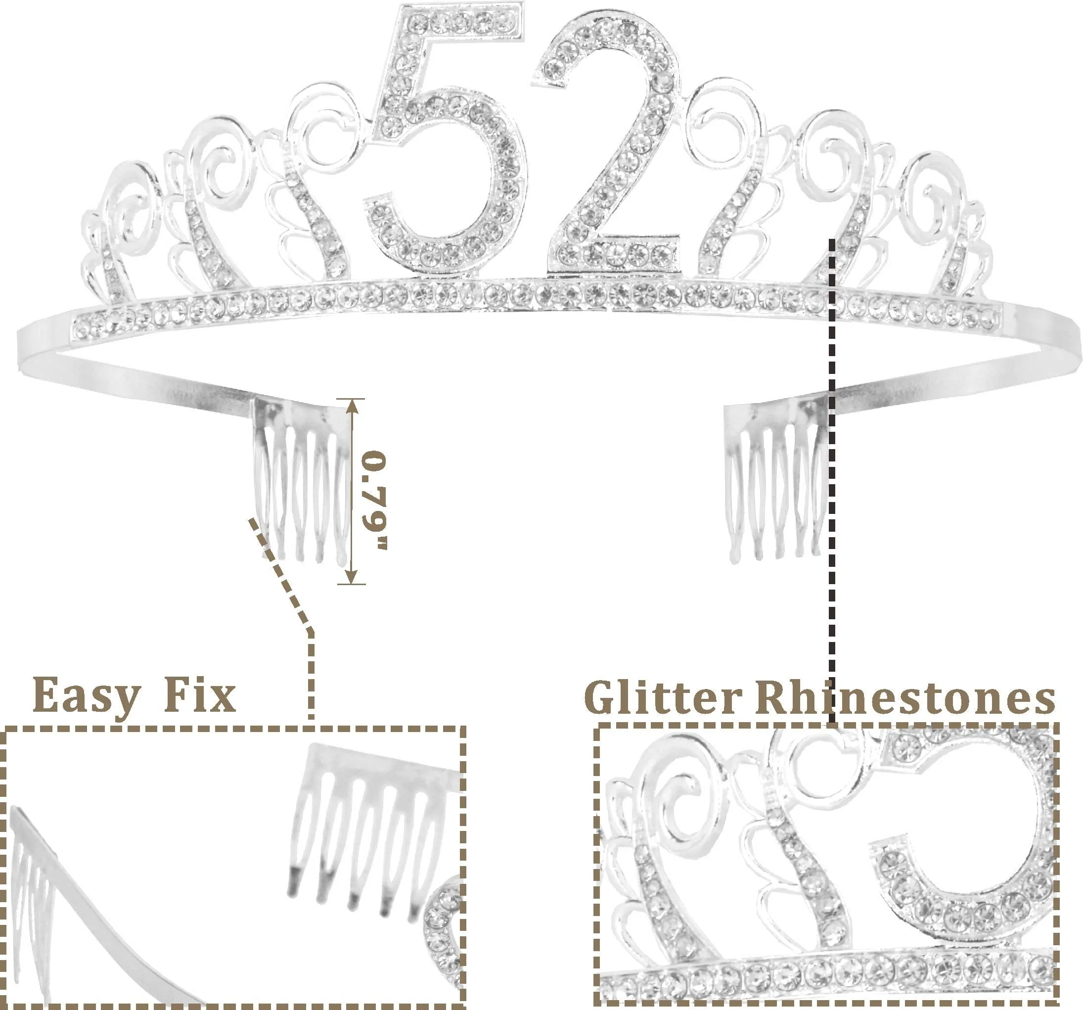 52nd Birthday Gifts for Woman, 52nd Birthday Tiara and Sash Silver, HAPPY 52nd Birthday