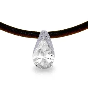 6 Carat 14K Solid White Gold Leather Necklace White Topaz