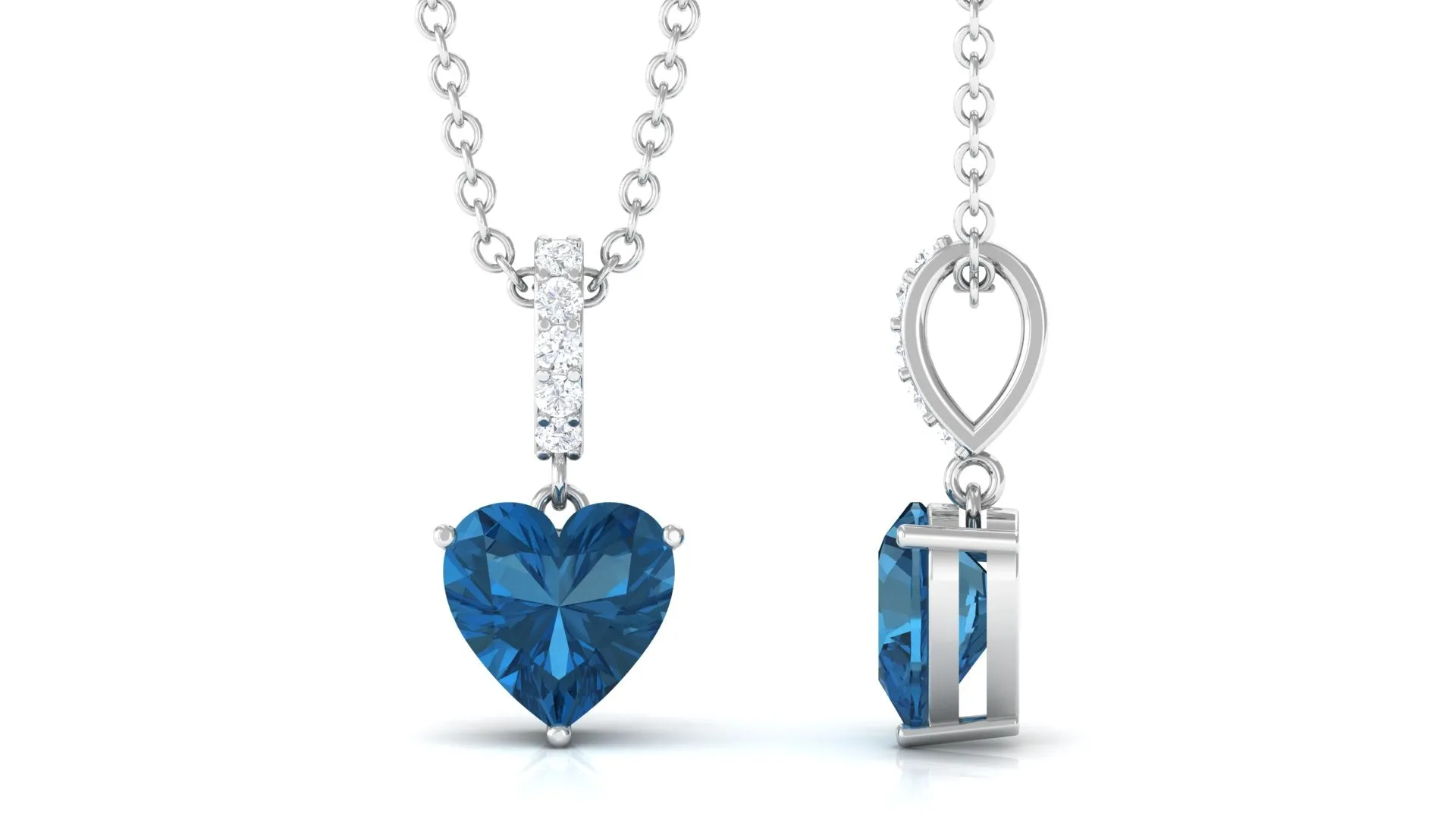 6 MM Heart Shape London Blue Topaz Solitaire Pendant with Diamond Accent Bail