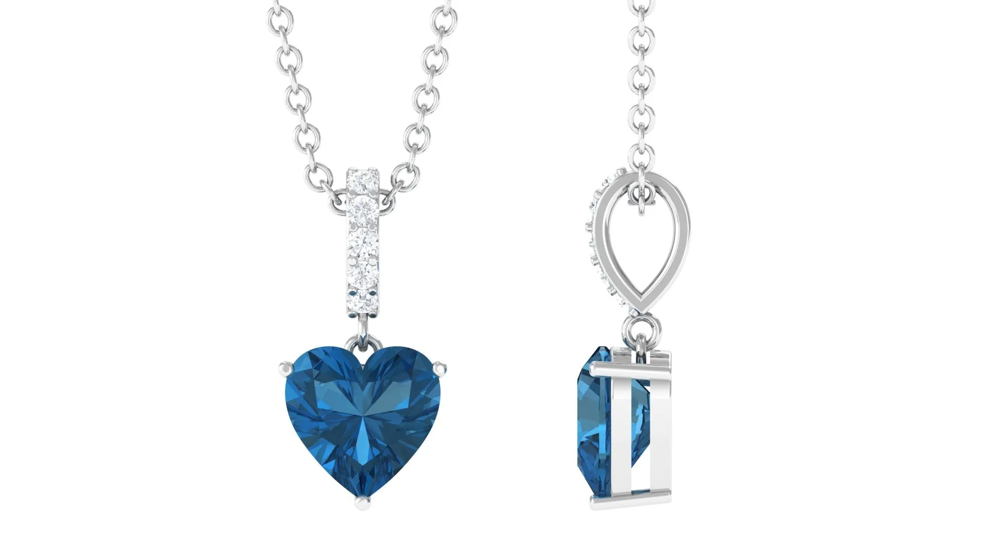 6 MM Heart Shape London Blue Topaz Solitaire Pendant with Diamond Accent Bail