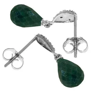 6.63 Carat 14K Solid White Gold Earrings Diamond Emerald