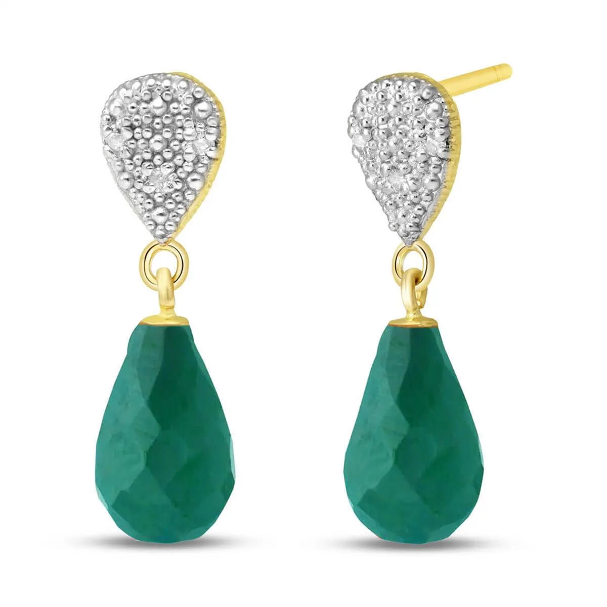 6.63 Carat 14K Solid Yellow Gold Earrings Diamond Emerald