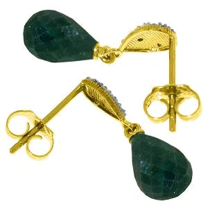 6.63 Carat 14K Solid Yellow Gold Earrings Diamond Emerald