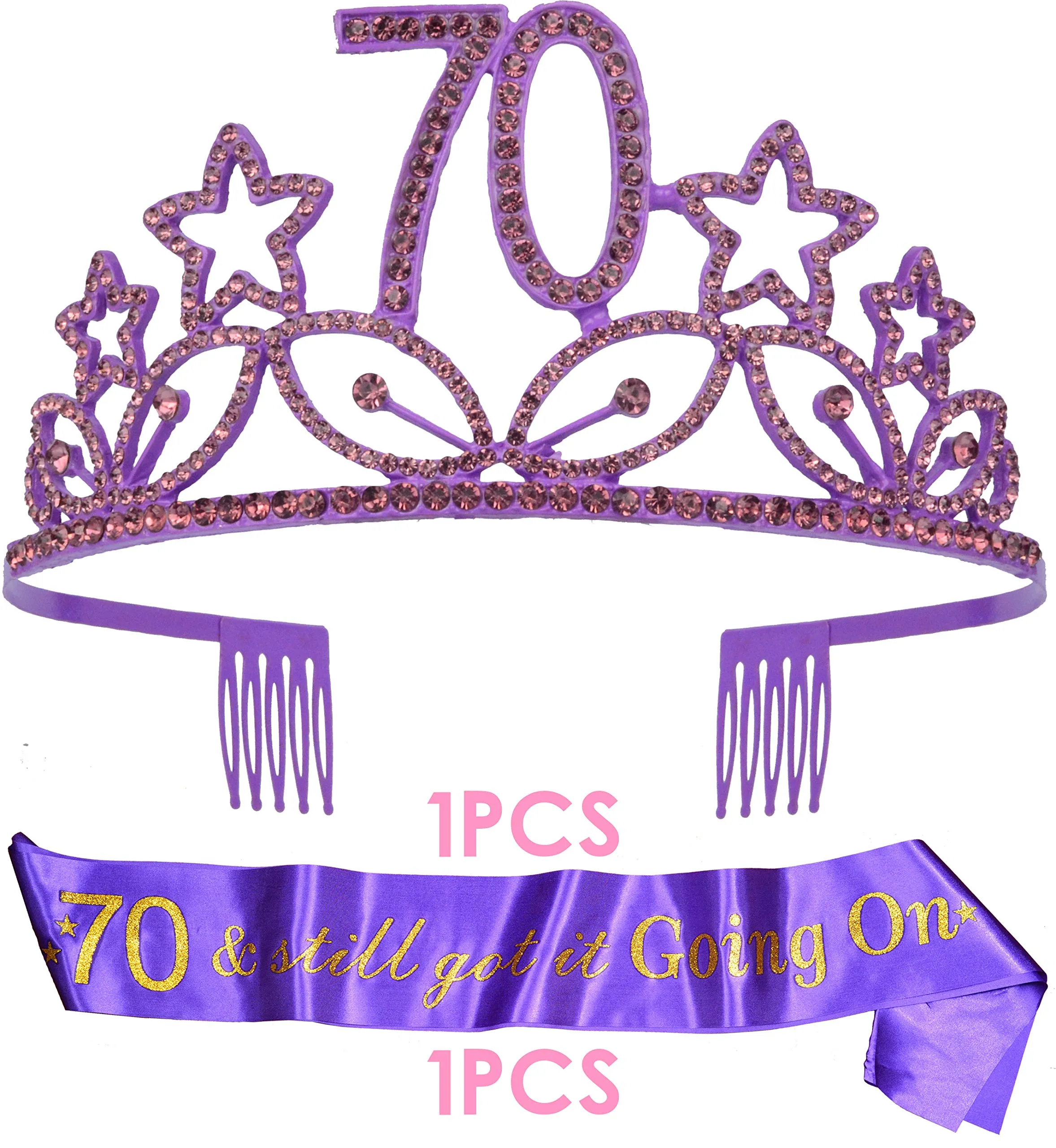 70th Birthday Gifts for Woman, 70th Birthday Tiara and Sash Purple, HAPPY 70th Birthday