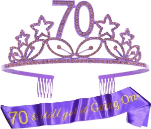 70th Birthday Gifts for Woman, 70th Birthday Tiara and Sash Purple, HAPPY 70th Birthday