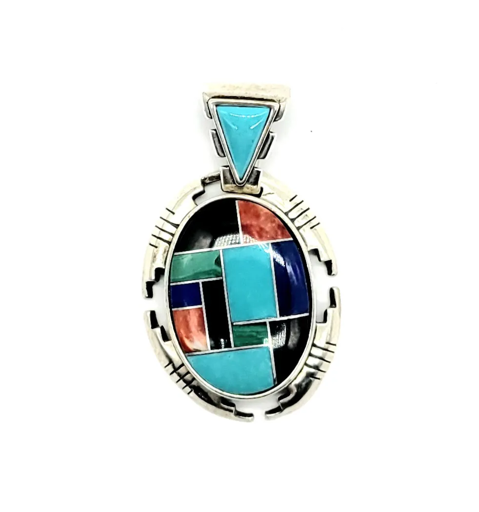 925 Sterling Silver Turquoise Inlay Pendant