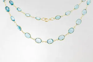 9ct Yellow Gold Blue Topaz Graduated Line Necklace