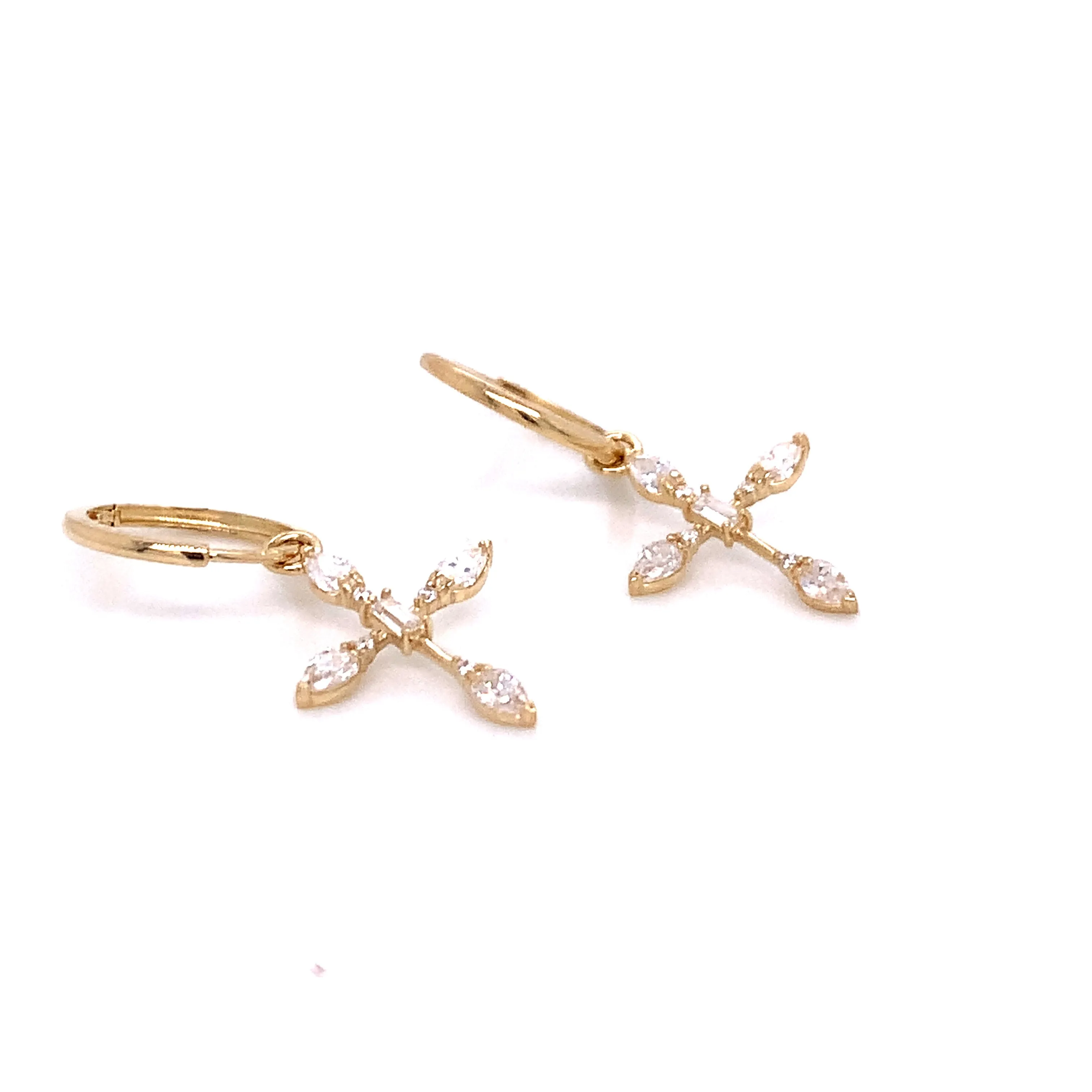 9ct Yellow Gold Cz Cross & Hoop Earring