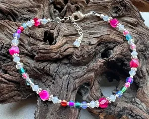 9" Hot Pink Agate Gemstone Beaded Anklet