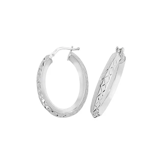 Acotis Silver Hoop Earrings Dia Cut Oval G51073-V4