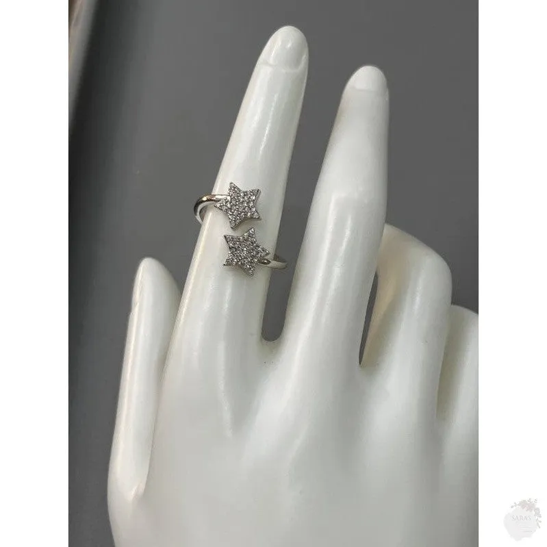 Adjustable Double Star Ring with Zircon Accents