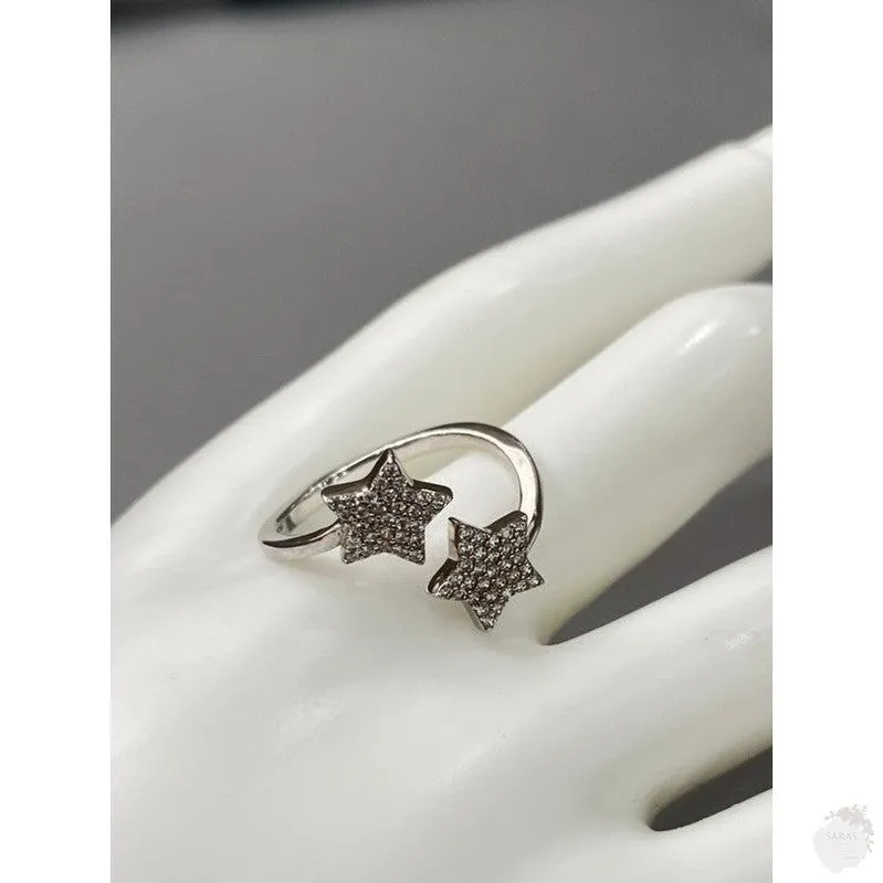 Adjustable Double Star Ring with Zircon Accents