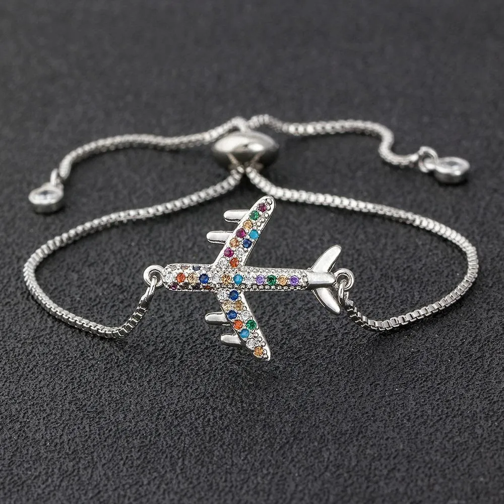 Adjustable I Love to Travel Airplane Bracelet