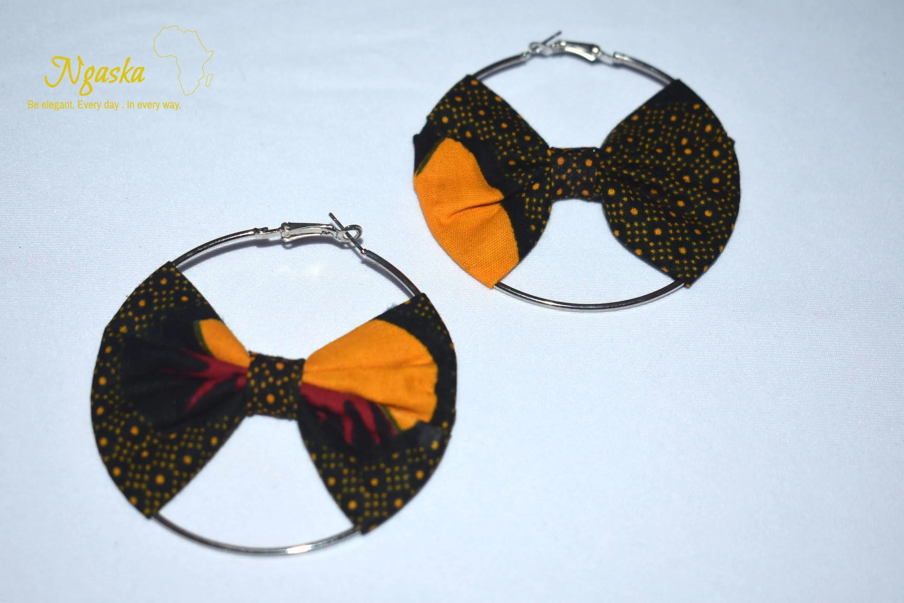 African Print Creole Hoop Earrings, Orange and Brown - ER25