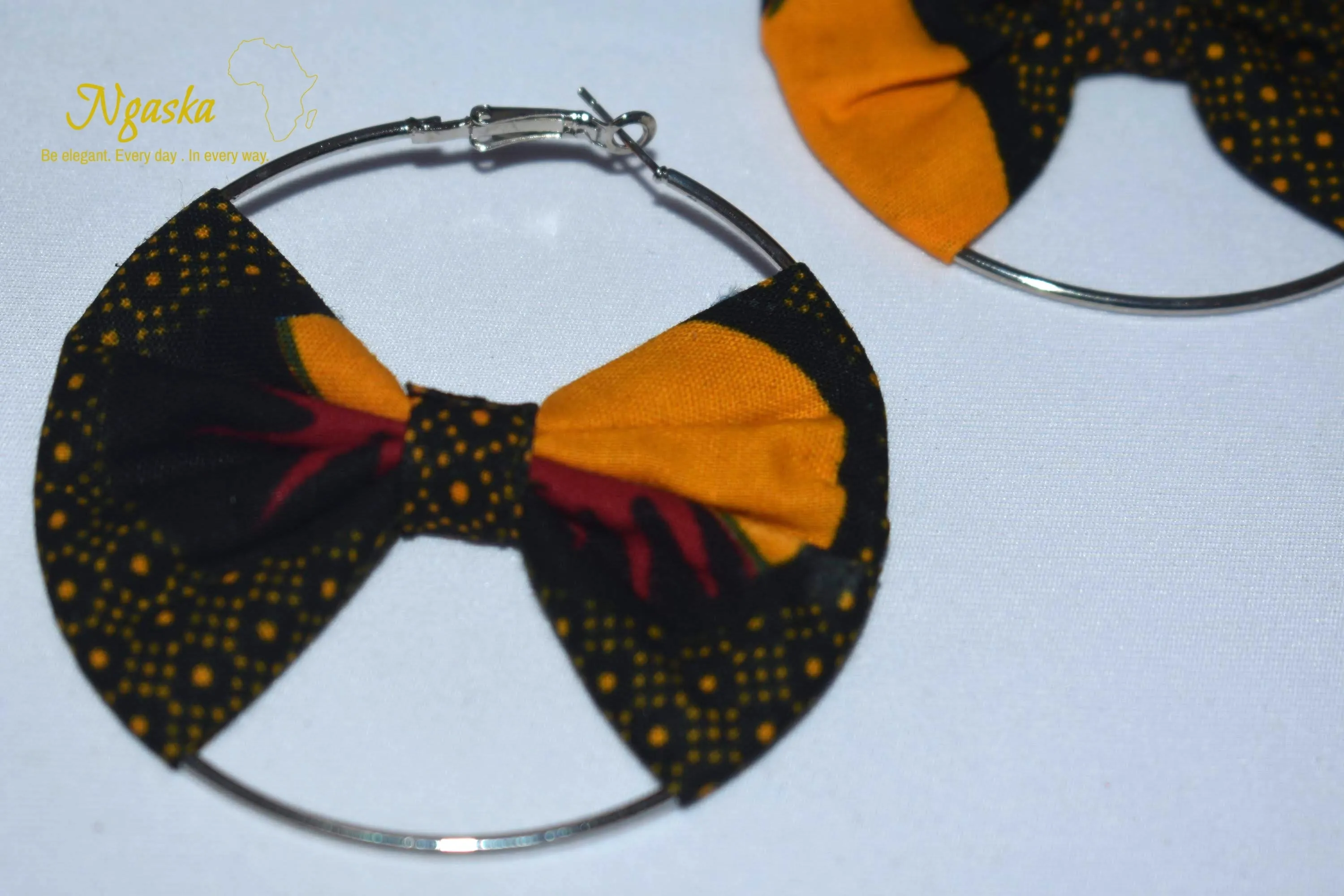 African Print Creole Hoop Earrings, Orange and Brown - ER25